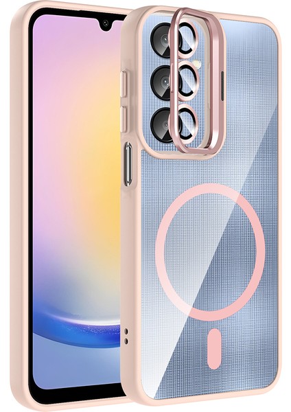 Galaxy A16 Kılıf Standlı ve Kamera Lens Hediyeli M-Safe Şarj Özellikli Iksp Etro Kapak - Pembe