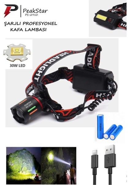 PS-2910 3000 Lümen Şarjlı Profesyonel Zoomlu Kamp Avcı Balıkçı Kafa Lambası Feneri