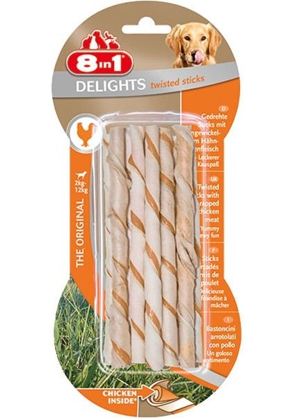 8ın1 Delights Burgu Çubuk Köpek Ödülü Kemiği Tavuklu 55 gr