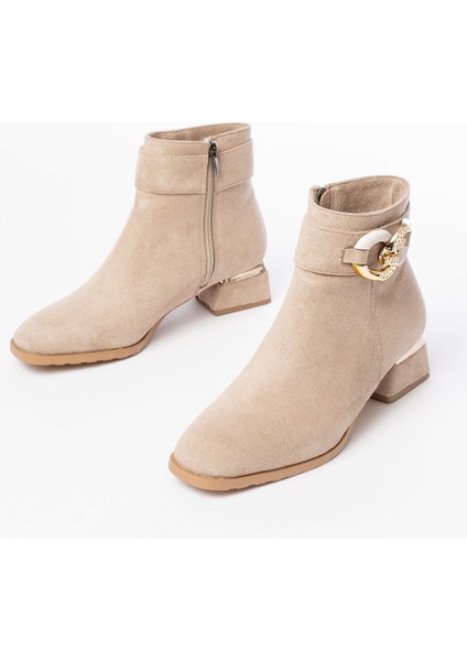 Bej Süet Toka Aksesuarlı Topuklu Fermuarlı Günlük Kadın Bot fırsatları