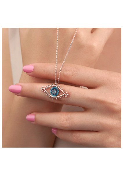 925 Ayar Nazar Boncuklu Göz Gümüş Kolye