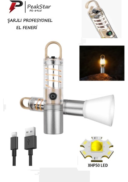 PS-8915 1000 Lümen XHP50 LED Şarjlı El ve Kamp Feneri Güçlü Su Geçirmez Outdoor Aydınlatma fırsatları
