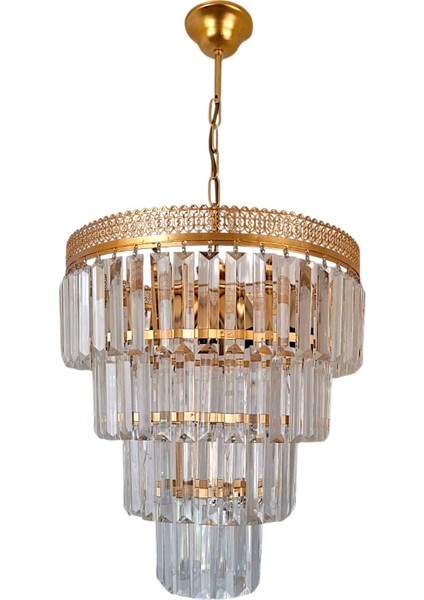 Alvina 3’lü Avize – Gold Metal, 4 Katlı Tabut Kristal Taşlı Lüks Avize | E27 Uyumlu, Yerli Üretim fiyatları