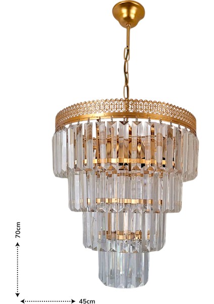 Alvina 3’lü Avize – Gold Metal, 4 Katlı Tabut Kristal Taşlı Lüks Avize | E27 Uyumlu, Yerli Üretim modelleri