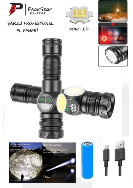 PS-8745 Profesyonel Zoomlu 30W 5000 Lümen Powerbank Mıknatıslı Avcı Kamp Tamirci Feneri 5.0 1 Değerlendirme