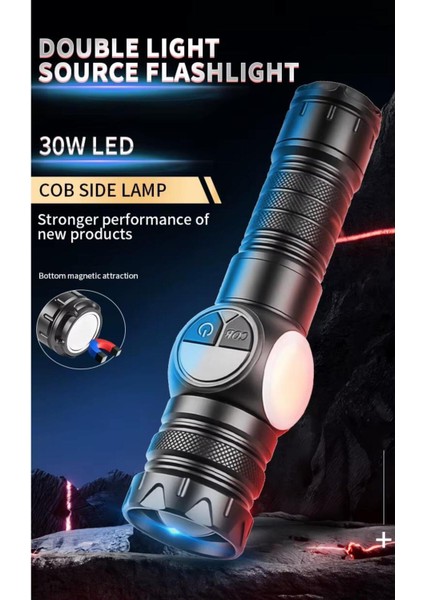 PS-8745 Profesyonel Zoomlu 30W 5000 Lümen Powerbank Mıknatıslı Avcı Kamp Tamirci Feneri 5.0 1 Değerlendirme fiyatları