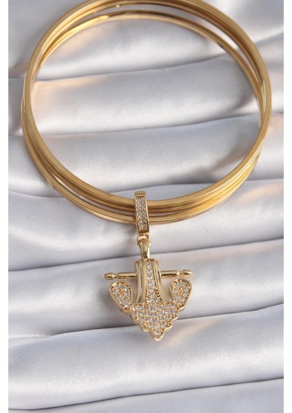 Pirinç Gold Renk Zirkon Taşlı Çapa Model Ajda Charm fiyatları