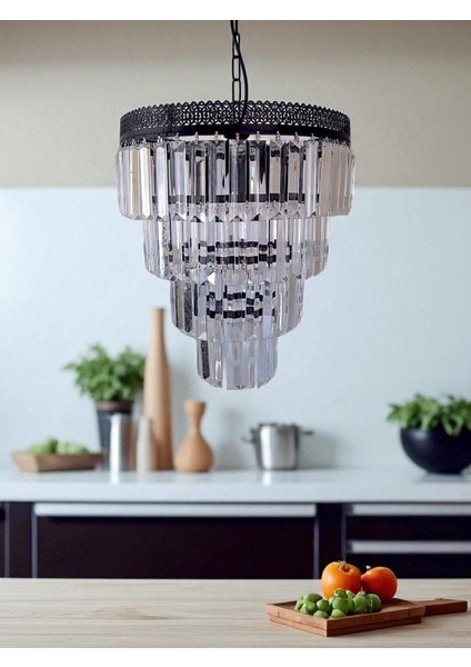 Alvina 3’lü Avize – Siyah Metal, 4 Katlı Tabut Kristal Taşlı Lüks Avize | E27 Uyumlu, Yerli Üretim fiyatları