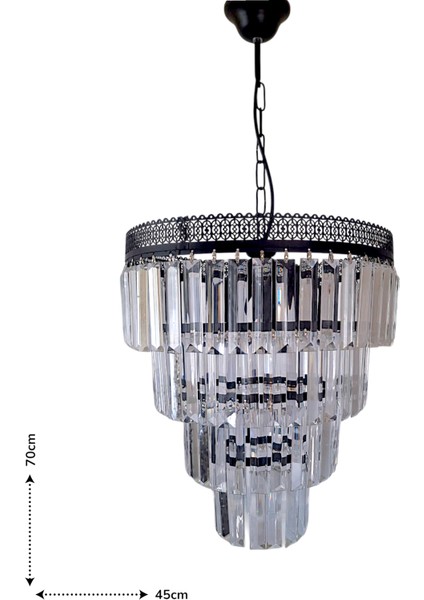 Alvina 3’lü Avize – Siyah Metal, 4 Katlı Tabut Kristal Taşlı Lüks Avize | E27 Uyumlu, Yerli Üretim fırsatları