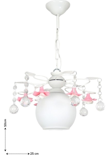 Güllü Şirin Tekli Avize – Beyaz Metal, 6 Kollu, Pembe Güllü, Kristal Taşlı ve Yaprak Detaylı | Yerli Üretim, E27 Uyumlu fırsatları