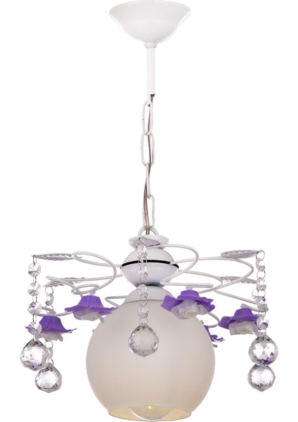 Güllü Şirin Tekli Avize Beyaz – Çiçek Detaylı Cam Başlık, Metal Gövde, E27 Duylu, Rustik Ampul Uyumlu