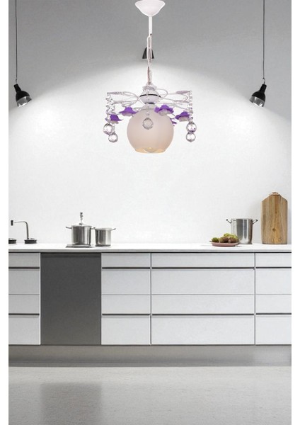 Güllü Şirin Tekli Avize Beyaz – Çiçek Detaylı Cam Başlık, Metal Gövde, E27 Duylu, Rustik Ampul Uyumlu modelleri