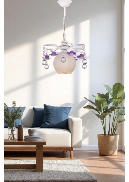 Güllü Şirin Tekli Avize Beyaz – Çiçek Detaylı Cam Başlık, Metal Gövde, E27 Duylu, Rustik Ampul Uyumlu fırsatları