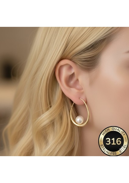 18 Ayar Altın Kaplama Gold Incili Küpe