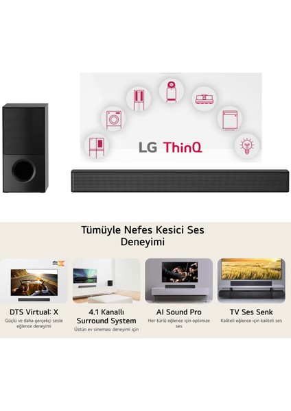 600W Güç 4.1 Kanal Ev Sinema & Soundbar Dts Virtual:x Yüksek Ses ve Kalite, Kablosuz Bluetooth Optik, HDMI ve USB Bağlantı, Al Sound Pro + Lambader