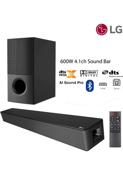 600W Güç 4.1 Kanal Ev Sinema & Soundbar Dts Virtual:x Yüksek Ses ve Kalite, Kablosuz Bluetooth Optik, HDMI ve USB Bağlantı, Al Sound Pro + Lambader
