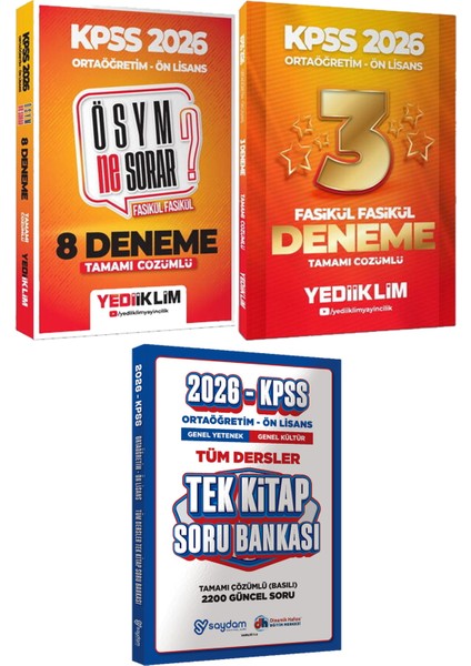 2026 Ösym Ne Sorar? 8 Deneme ve Fasikül Fasikül 3 Deneme - Ortaöğretim Ön Lisans Tek Kitap Soru