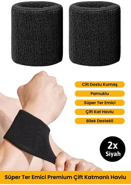 2 Adet Süper Ter Emici Premium Çift Kat Havlu Bileklik Tenis Basketbol Futbol Için Sporcu Bilekliği