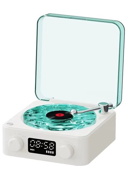 Retro Bluetooth Hoparlör – Beyaz Gürültü Uyku Yardımı, Taşınabilir Kablosuz Subwoofer, LED Işıklı Vinil Plak Tarzı Bilgisayar Hoparlörü