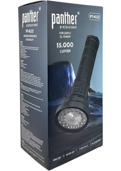 PT-4122 USB Şarjlı 4X181350 Pilli 50 Watt 15000 Lumen El Feneri