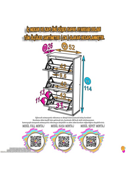 VARBİ Asma Kapı Önü 52 x115x26 cm’ lik 3 Düşer Kapak 6 Göz Bölmeli Ayakkabılık fiyatları