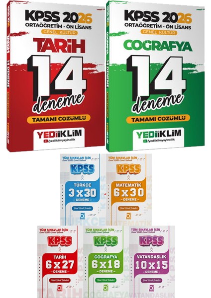 Kpss 2026 Ortaöğretim Ön Lisans Tarih Coğrafya 14 Deneme - 5 Ders 31 Deneme