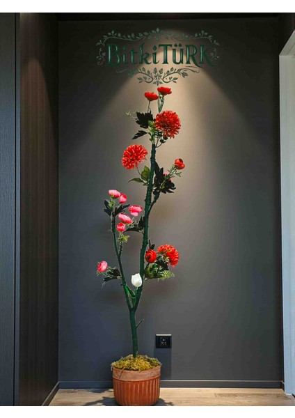 -Beton Saksıda Yapay Ağaç Şakayık Kriziantem Lale Ofis Salon Iç Mekan