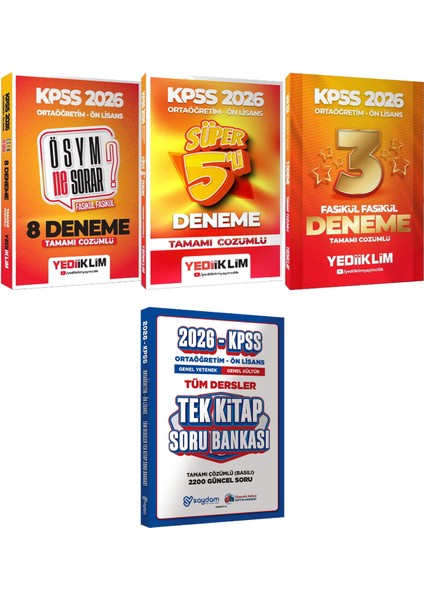 Ösym Ne Sorar? 8 Deneme Süper 5 Deneme ve 3 Deneme - Ortaöğretim Ön Lisans Tek Kitap Soru