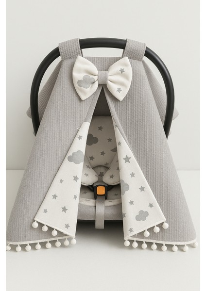 Beygebaby Gri Bulutlu %100 Pamuk Müslin Kumaştan Çok Amaçlı Pamuk Puset Örtüsü & Minderi (2li Takım) modelleri