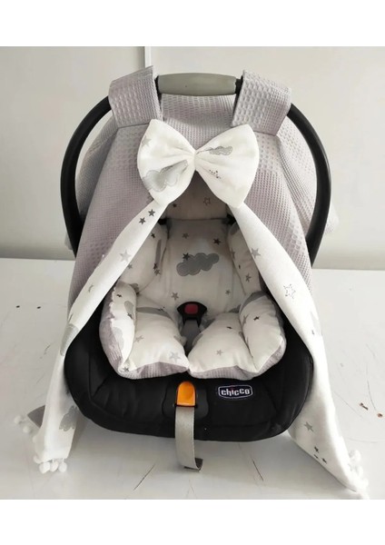 Beygebaby Gri Bulutlu %100 Pamuk Müslin Kumaştan Çok Amaçlı Pamuk Puset Örtüsü & Minderi (2li Takım) fırsatları