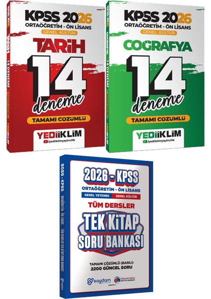 Kpss 2026 Ortaöğretim Ön Lisans Tarih Coğrafya 14 Deneme - Ortaöğretim Ön Lisans Tek Kitap Soru