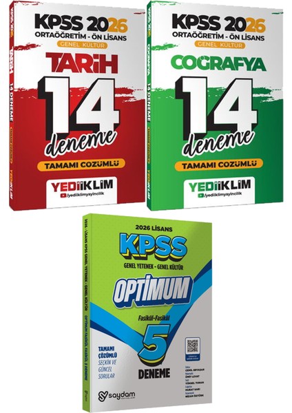 Kpss 2026 Ortaöğretim Ön Lisans Tarih Coğrafya 14 Deneme - Lisans Optimum 5 Deneme