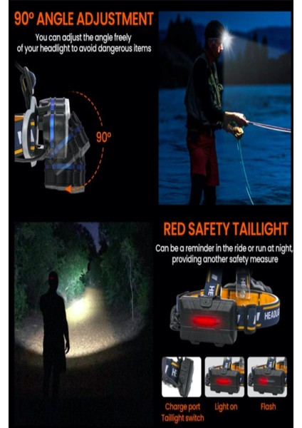 PS-888 Güçlü USB Şarj Edilebilir Profesyonel 8 Modlu 6000 Lümen 8 LED Su Geçirmez Kafa Lambası modelleri