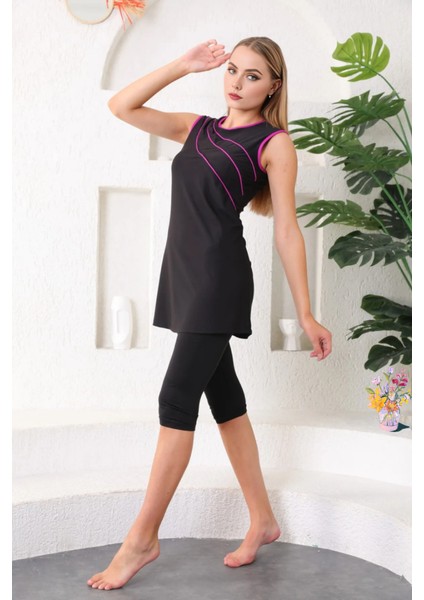 Biyeli Likralı Sıfır Kollu Yarı Kapalı Tesettür Mayo modelleri