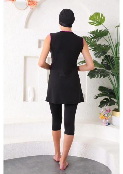 Biyeli Likralı Sıfır Kollu Yarı Kapalı Tesettür Mayo fırsatları