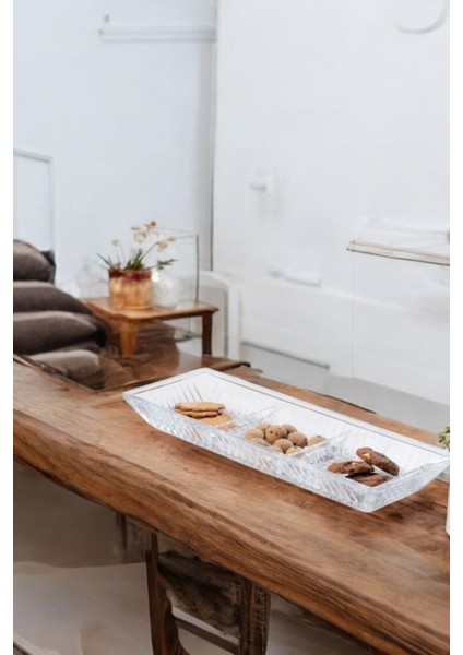 Linea Model 3 Bölmeli El Yapımı Cam Sunumluk & Kek Kurabiye Pasta Tatlı Yemek Sunumluğu Diktörtgen fiyatları