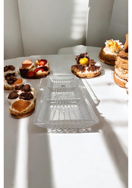 Linea Model 3 Bölmeli El Yapımı Cam Sunumluk & Kek Kurabiye Pasta Tatlı Yemek Sunumluğu Diktörtgen modelleri