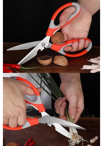 Çok Amaçlı Mutfak Makası, Paslanmaz Çelik, Et Tavuk Balık Börek Sebze Meyve Makası, Turuncu-Gri Renk fırsatları