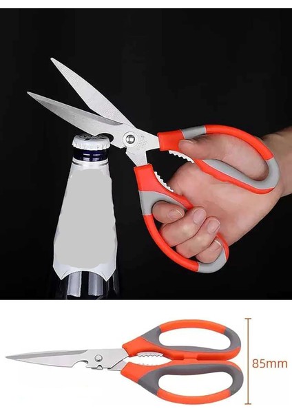 Çok Amaçlı Mutfak Makası, Paslanmaz Çelik, Et Tavuk Balık Börek Sebze Meyve Makası, Turuncu-Gri Renk indirimleri