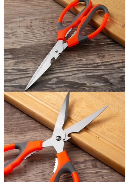 Çok Amaçlı Mutfak Makası, Paslanmaz Çelik, Et Tavuk Balık Börek Sebze Meyve Makası, Turuncu-Gri Renk