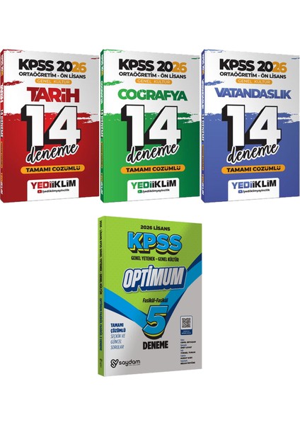 Ortaöğretim Ön Lisans Tarih Coğrafya Vatandaşlık 14 Deneme - Lisans Optimum 5 Deneme