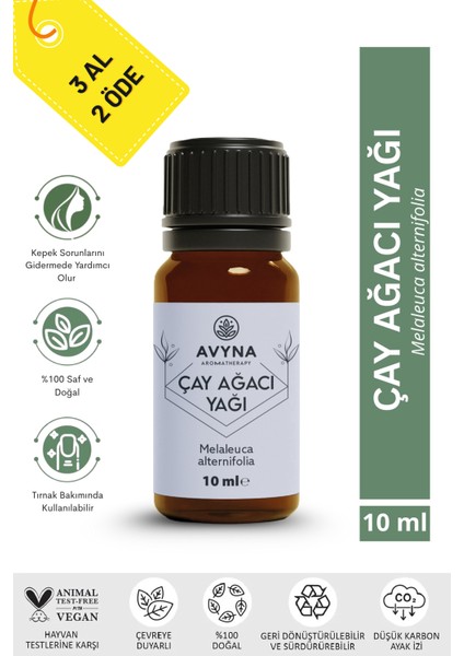 Çay Ağacı Uçucu Yağı 10 ml %100 Saf ve Doğal (Tea Tree Essential Oil) - 3 Al 2 Öde