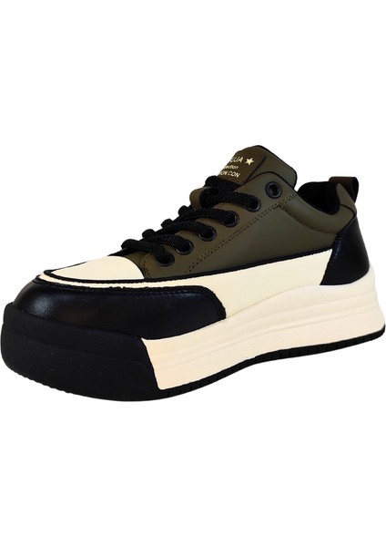 Kadın Deri Sneaker Çift Renkli Bağcık Kapamalı Yüksek Taban Günlük Ayakkabı indirimleri