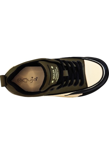 Kadın Deri Sneaker Çift Renkli Bağcık Kapamalı Yüksek Taban Günlük Ayakkabı