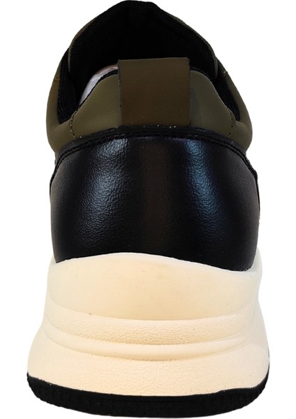 Kadın Deri Sneaker Çift Renkli Bağcık Kapamalı Yüksek Taban Günlük Ayakkabı