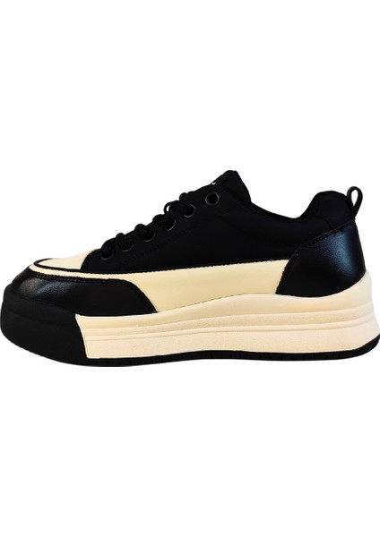 Kadın Deri Sneaker Çift Renkli Bağcık Kapamalı Yüksek Taban Günlük Ayakkabı