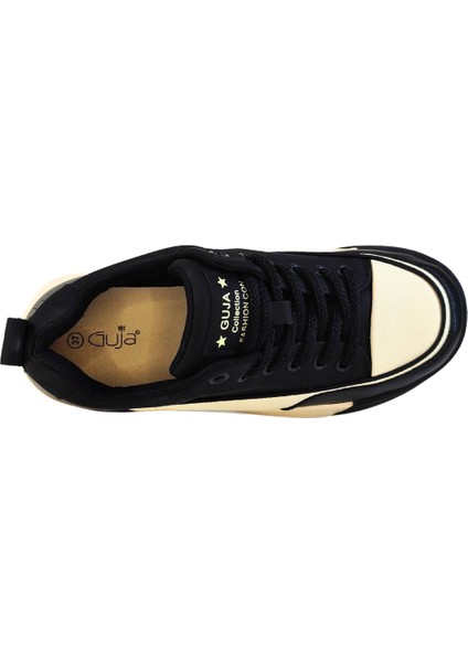 Kadın Deri Sneaker Çift Renkli Bağcık Kapamalı Yüksek Taban Günlük Ayakkabı