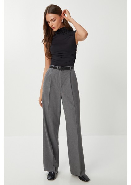 Geniş Pensli Poliviskon Palazzo Pantolon LGP0021 Antrasit