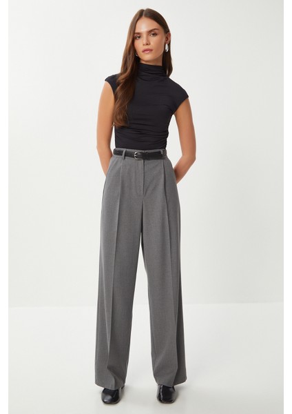 Geniş Pensli Poliviskon Palazzo Pantolon LGP0021 Antrasit fiyatları