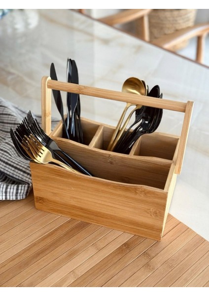 Bölmeli Bambu Kaşıklık Sepeti 23X15 cm